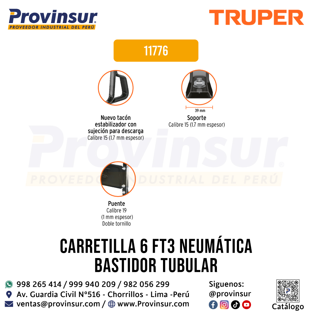 Carretilla 6 ft3 Neumática Bastidor Tubular 11776 Truper 4 Carretilla 6 ft3 Neumática bastidor tubular 11776 Truper