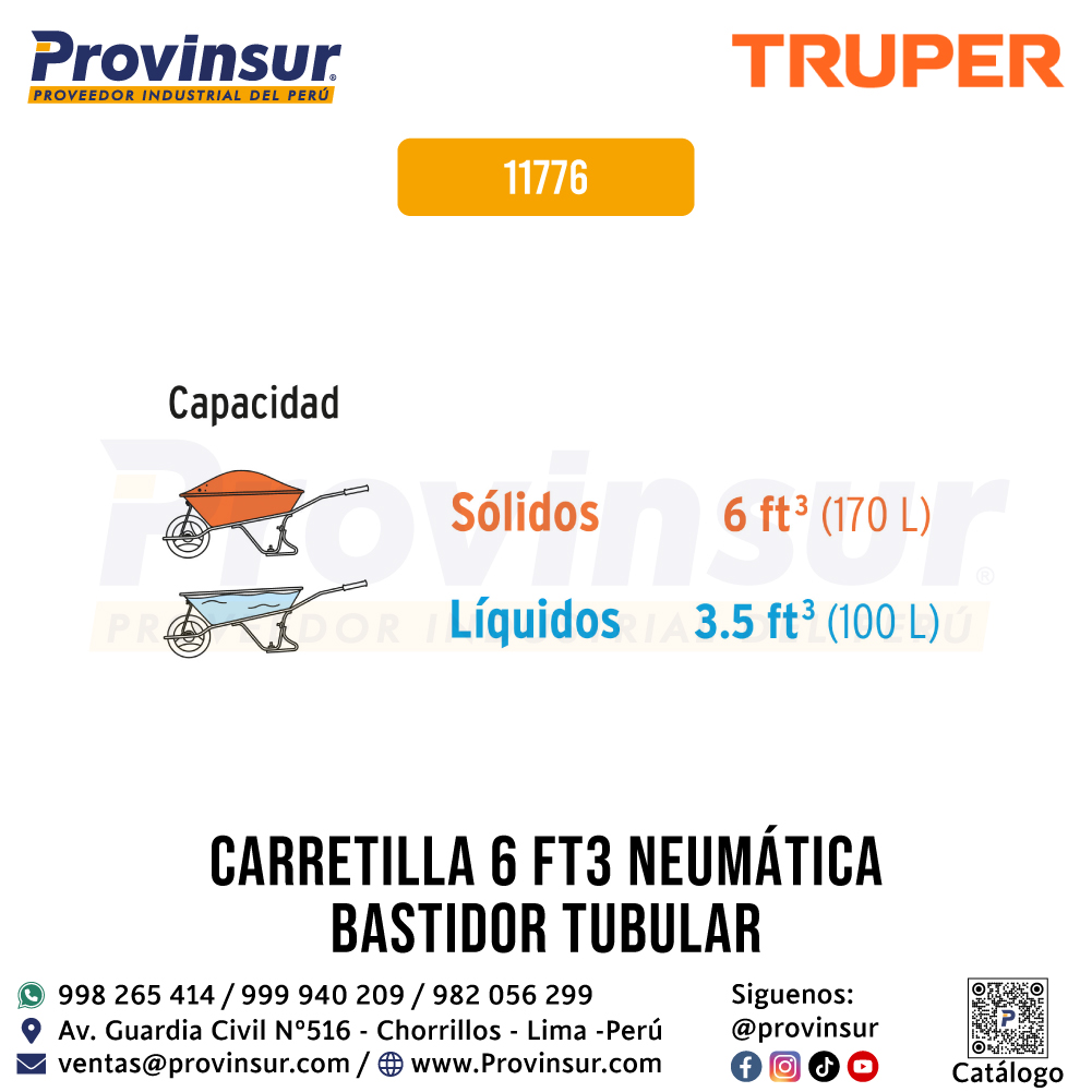 Carretilla 6 ft3 Neumática Bastidor Tubular 11776 Truper 5 Carretilla 6 ft3 Neumática bastidor tubular 11776 Truper