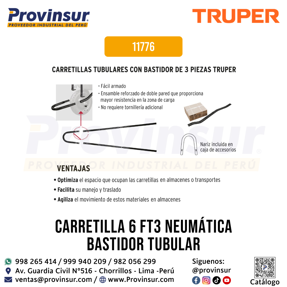 Carretilla 6 ft3 Neumática Bastidor Tubular 11776 Truper 6 Carretilla 6 ft3 Neumática bastidor tubular 11776 Truper