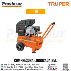 Compresor lubricado de aire 25 litros 220 V/60 Hz 11836 Truper