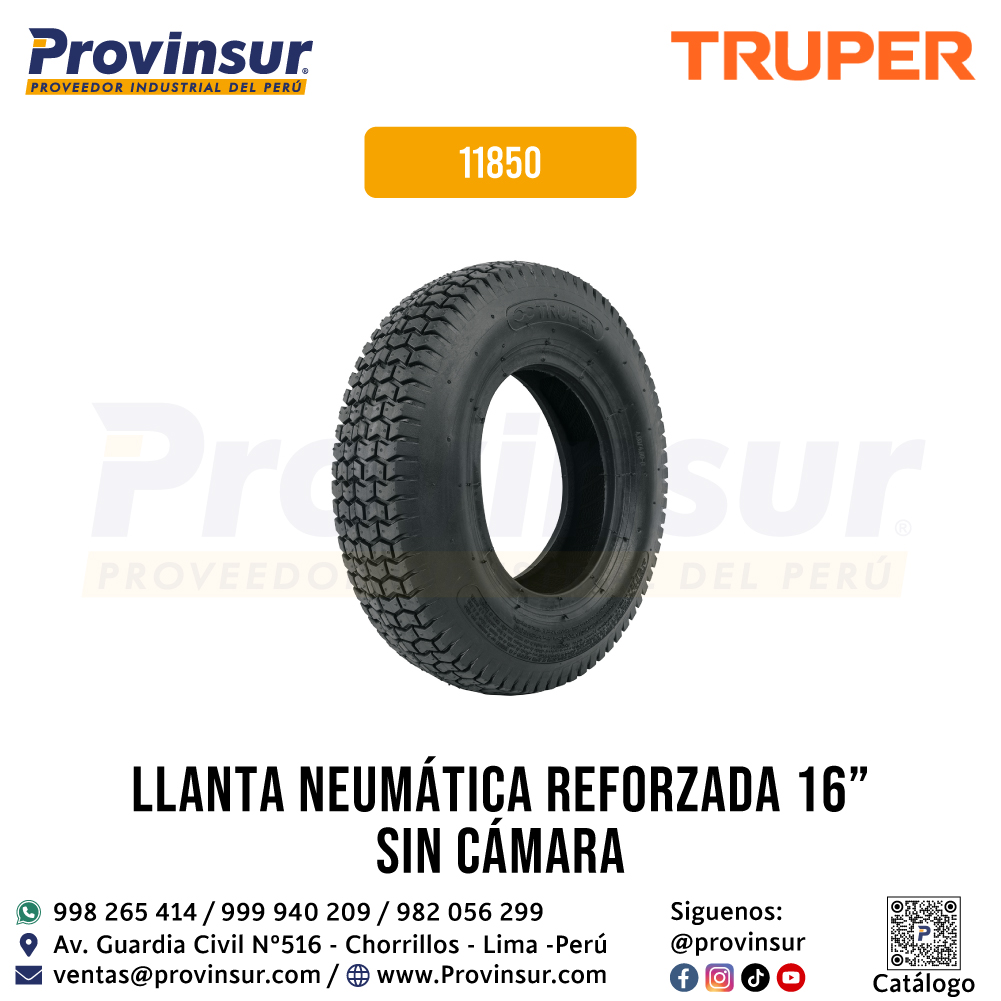 Llanta Neumática Reforzada 16 Pulgadas Sin Cámara 11850 Truper 1 Llanta neumática reforzada 16 pulgadas sin cámara 11850 Truper