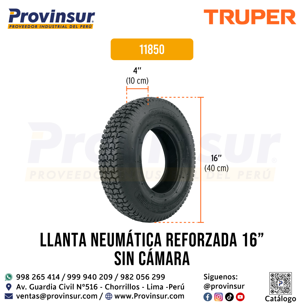 Llanta Neumática Reforzada 16 Pulgadas Sin Cámara 11850 Truper 2 Llanta neumática reforzada 16 pulgadas sin cámara 11850 Truper