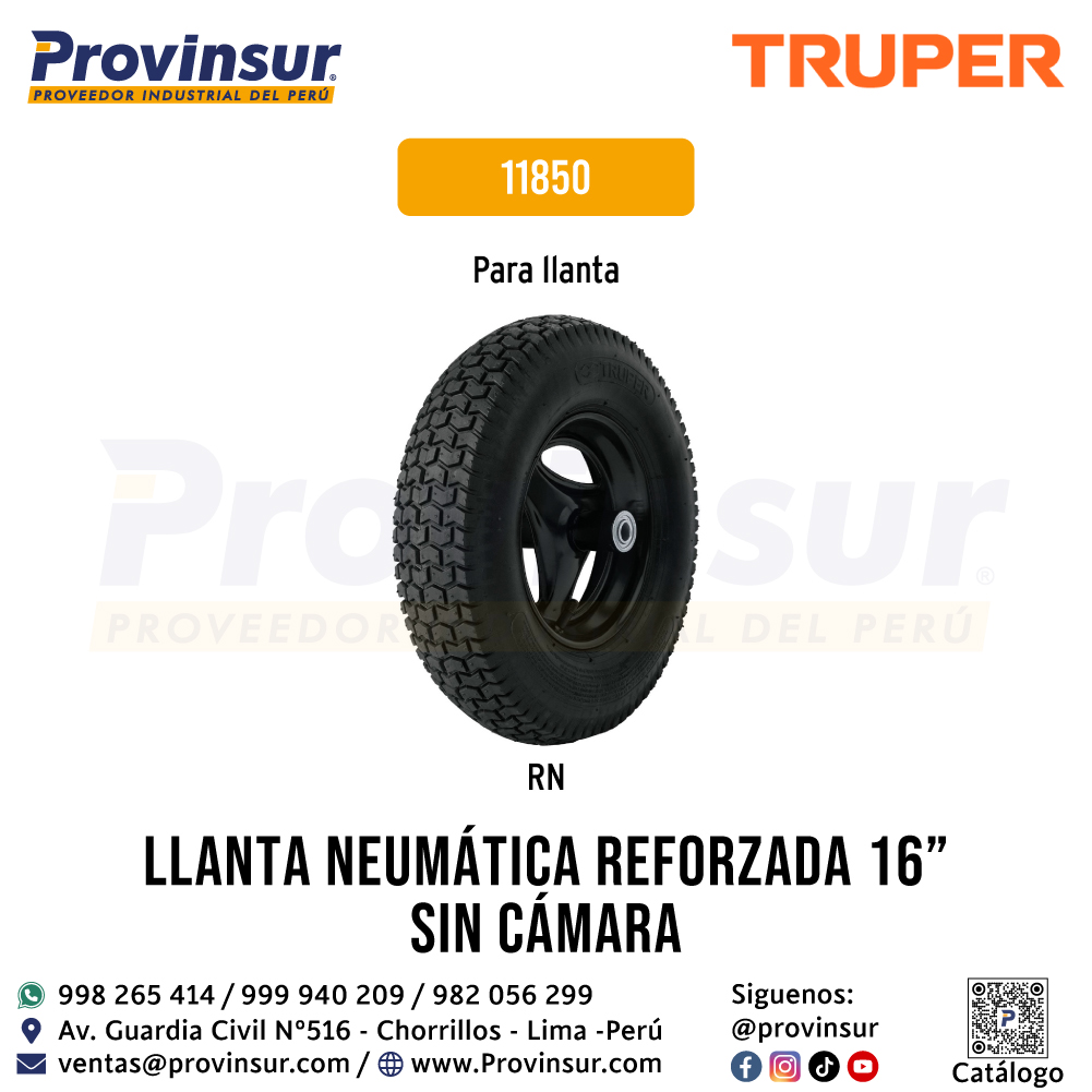 Llanta Neumática Reforzada 16 Pulgadas Sin Cámara 11850 Truper 4 Llanta neumática reforzada 16 pulgadas sin cámara 11850 Truper