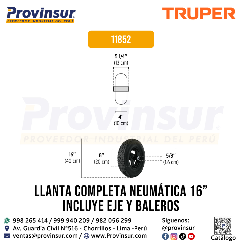 Llanta Completa Neumática 16 Pulgadas incluye Eje y Baleros 11852 Truper 2 Llanta completa neumática 16 pulgadas incluye eje y baleros 11852 Truper