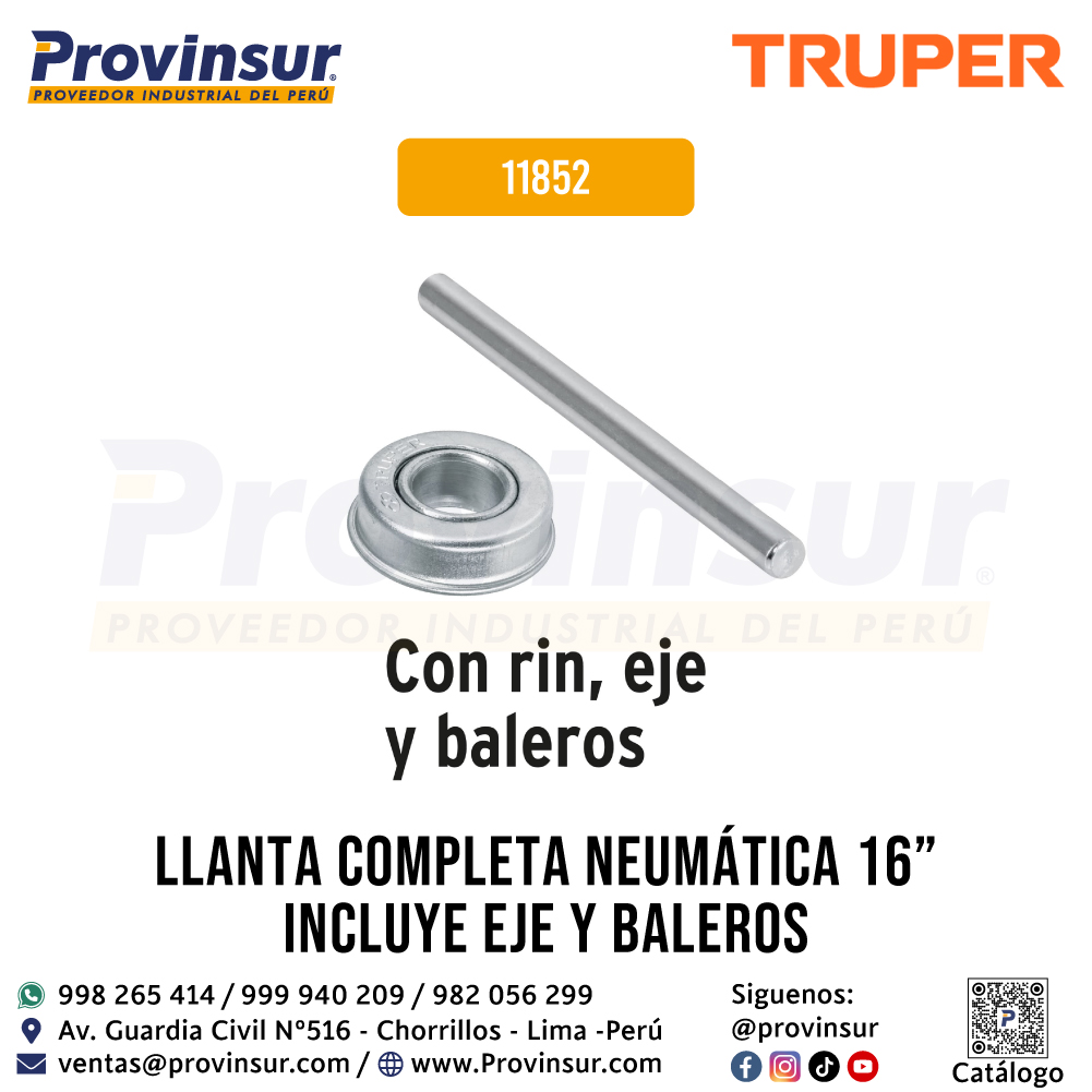 Llanta Completa Neumática 16 Pulgadas incluye Eje y Baleros 11852 Truper 3 Llanta completa neumática 16 pulgadas incluye eje y baleros 11852 Truper