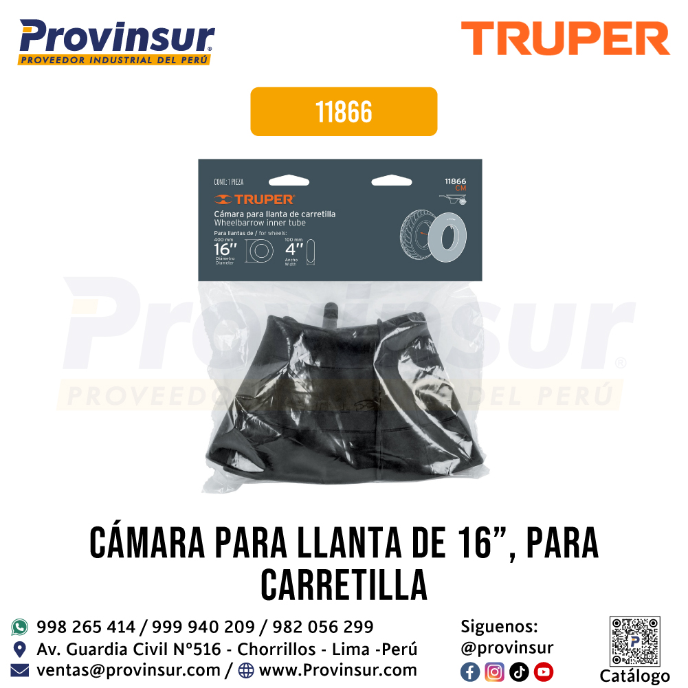 Cámara para Llanta de 16 Pulgadas para Carretilla 11866 Truper 9 Cámara para llanta de 16 pulgadas para carretilla 11866 Truper