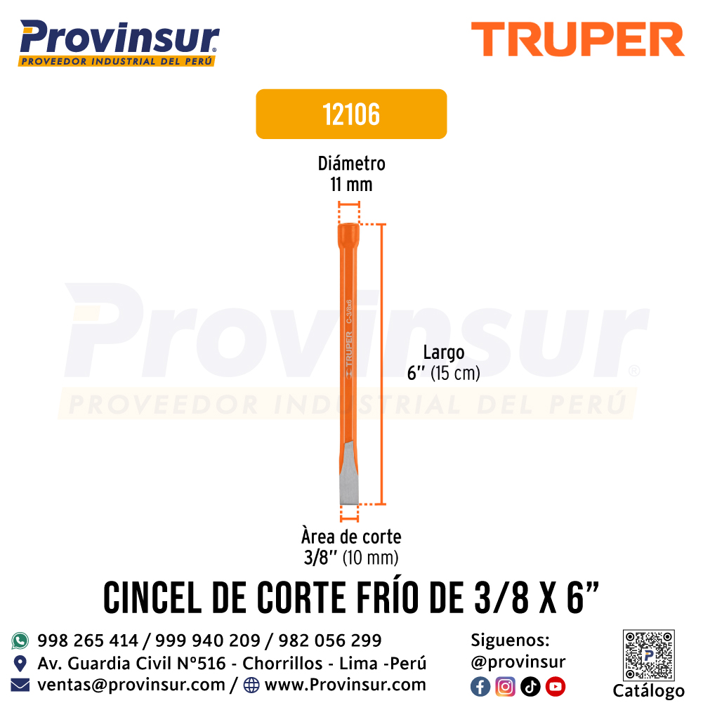 Cincel de Corte Frío 3/8 X 6 Pulgadas 12106 Truper 3 Cincel de corte frío 3/8 X 6 pulgadas 12106 Truper