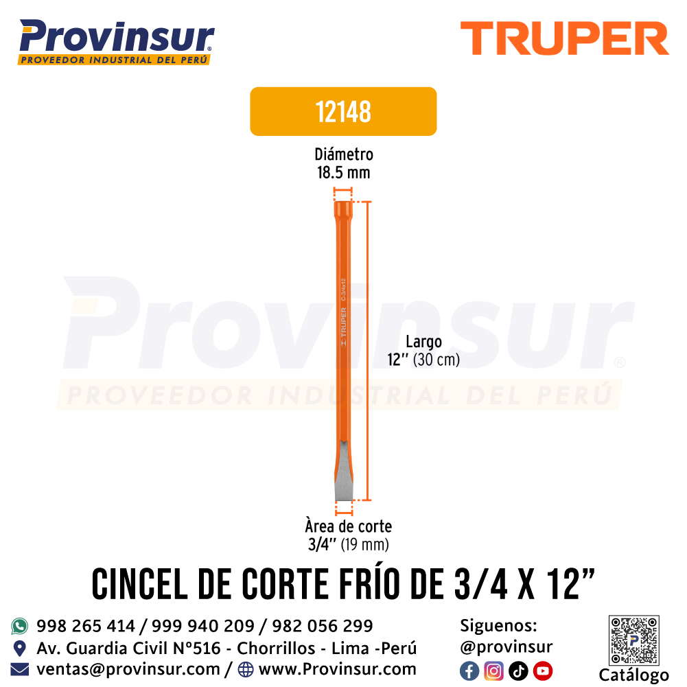 Cincel de Corte Frío 3/4 X 12 Pulgadas 12148 Truper 3 Cincel de corte frío 3/4 X 12 pulgadas 12148 Truper