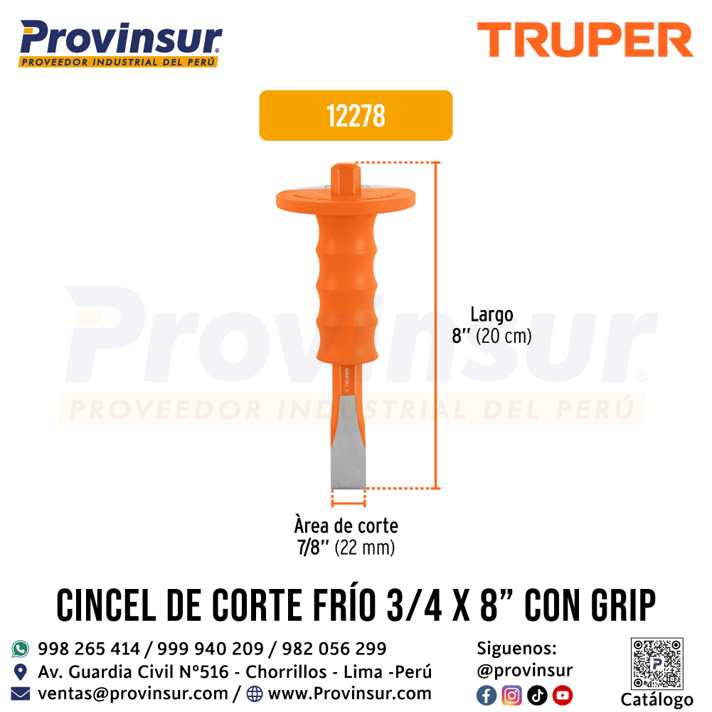 Cincel de Corte Frío de 3/4 x 8 Pulgadas con Grip 12278 Truper 3 Cincel de corte frío de 3/4 x 8 pulgadas con grip 12278 Truper