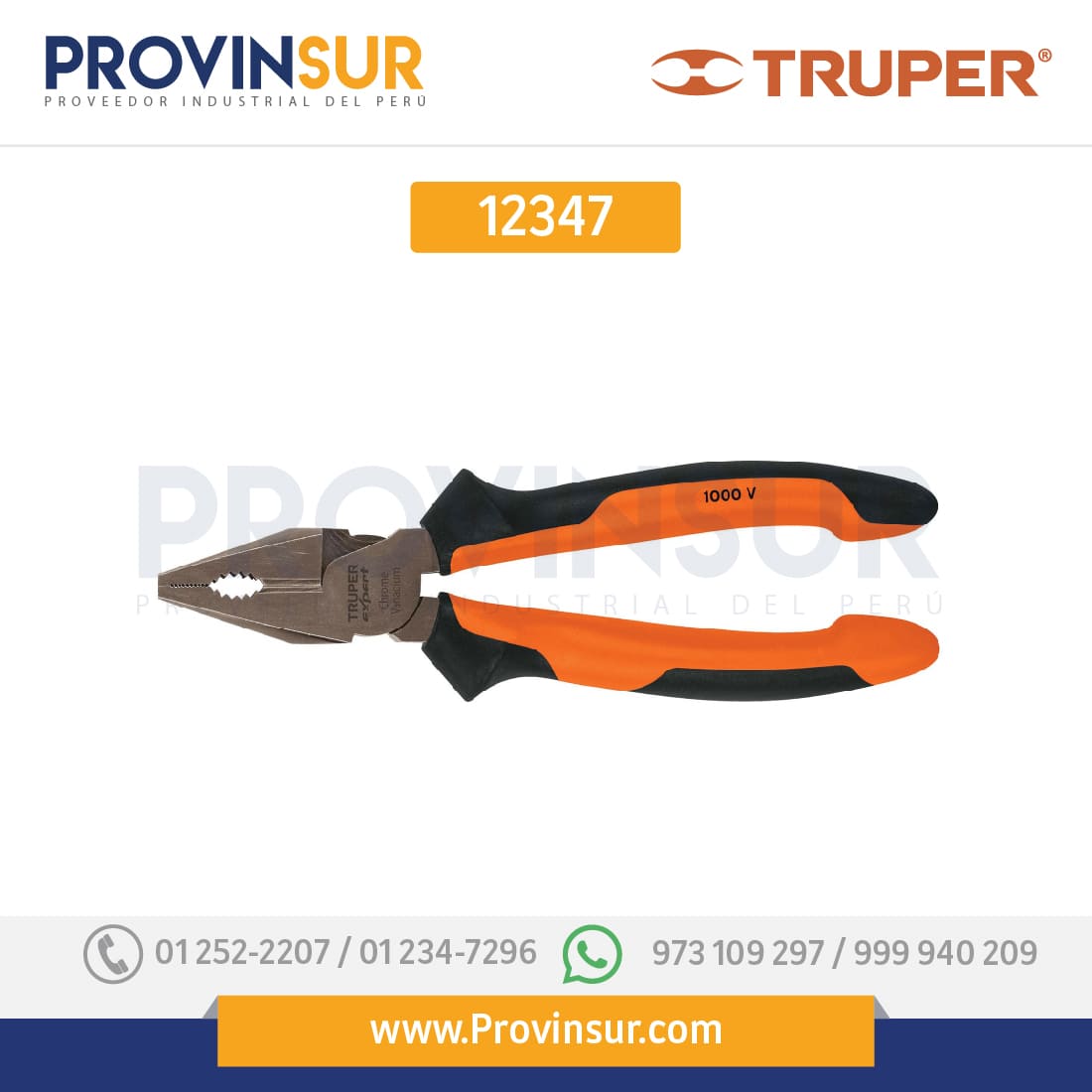 Pinza de electricista 6", mango comfort grip 12347 Truper 1 Pinza de electricista 6", mango comfort grip 12347 Truper