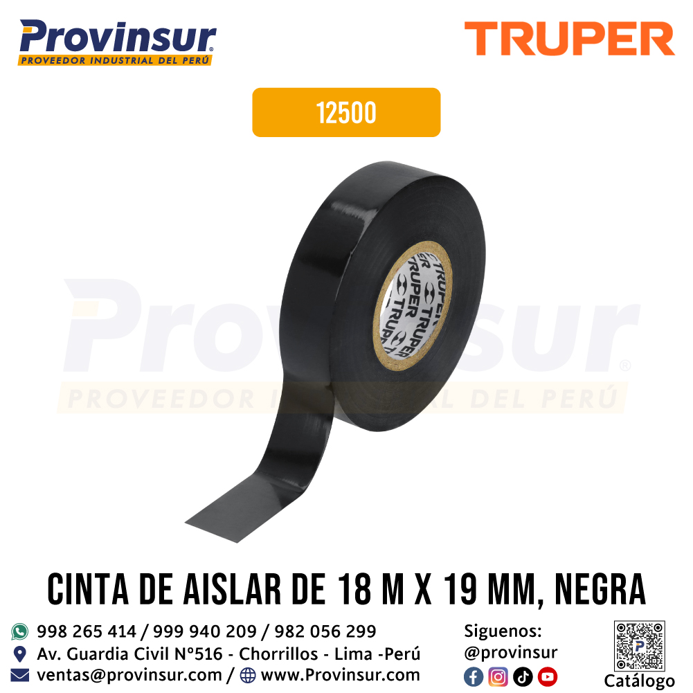 Cinta de Aislar Negra de 18 Metros x 19 mm 12500 Truper 1 Cinta de aislar negra de 18 metros x 19 mm 12500 Truper