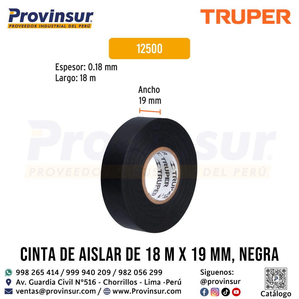 Cinta de Aislar Negra de 18 Metros x 19 mm 12500 Truper 3 Cinta de aislar negra de 18 metros x 19 mm 12500 Truper