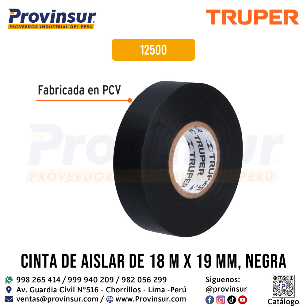 Cinta de Aislar Negra de 18 Metros x 19 mm 12500 Truper 2 Cinta de aislar negra de 18 metros x 19 mm 12500 Truper