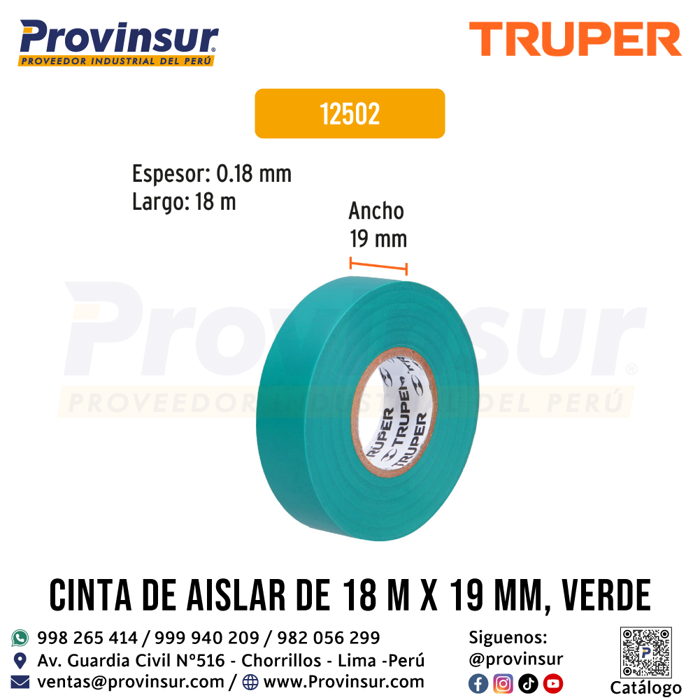 Cinta de Aislar Verde 18 Metros x 19 mm 12502 Truper 3 Cinta de aislar verde 18 metros x 19 mm 12502 Truper