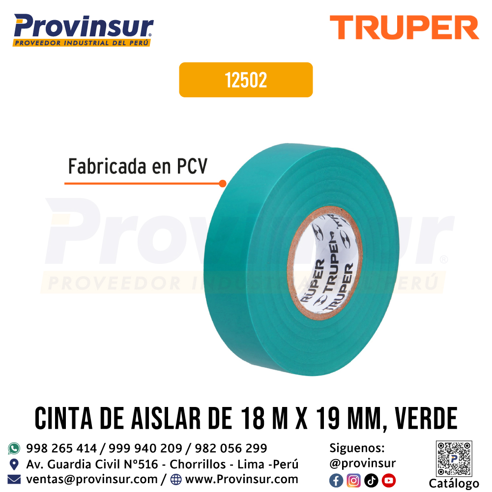 Cinta de Aislar Verde 18 Metros x 19 mm 12502 Truper 2 Cinta de aislar verde 18 metros x 19 mm 12502 Truper