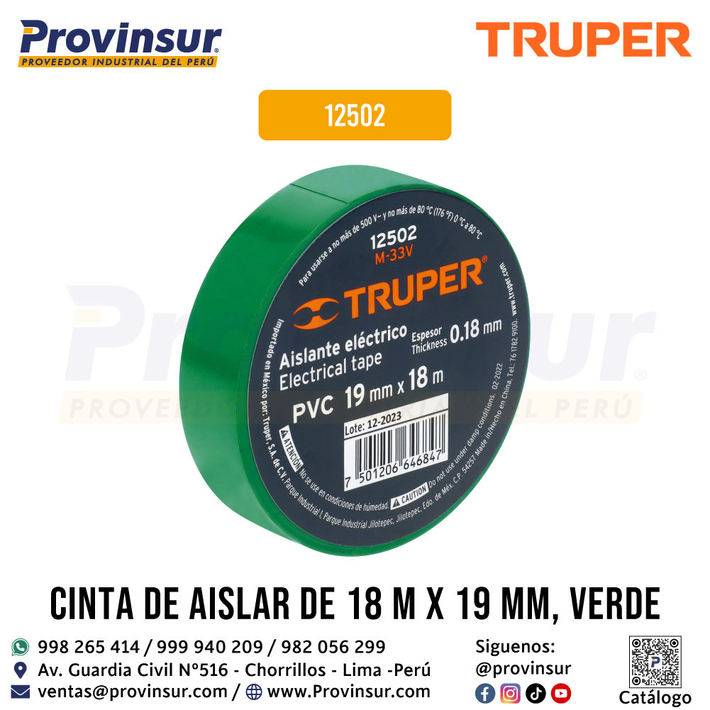Cinta de Aislar Verde 18 Metros x 19 mm 12502 Truper 4 Cinta de aislar verde 18 metros x 19 mm 12502 Truper