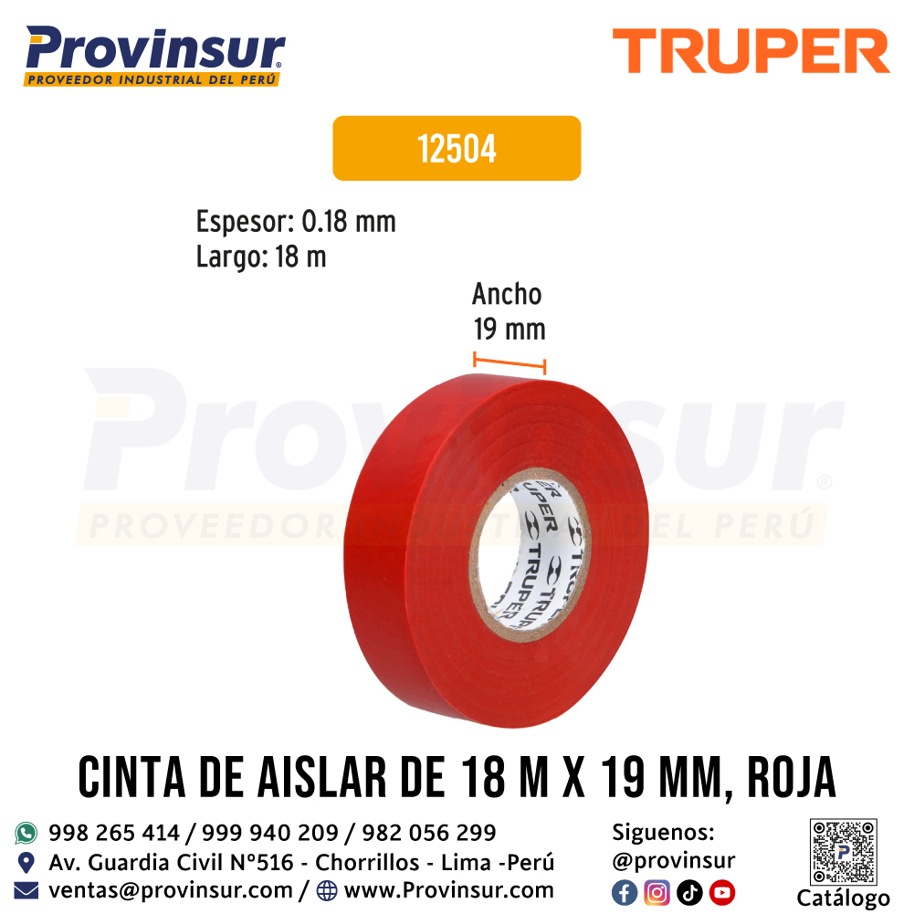 Cinta de Aislar Roja de 18 Metros x 19 mm 12504 Truper 3 Cinta de aislar roja de 18 metros x 19 mm 12504 Truper