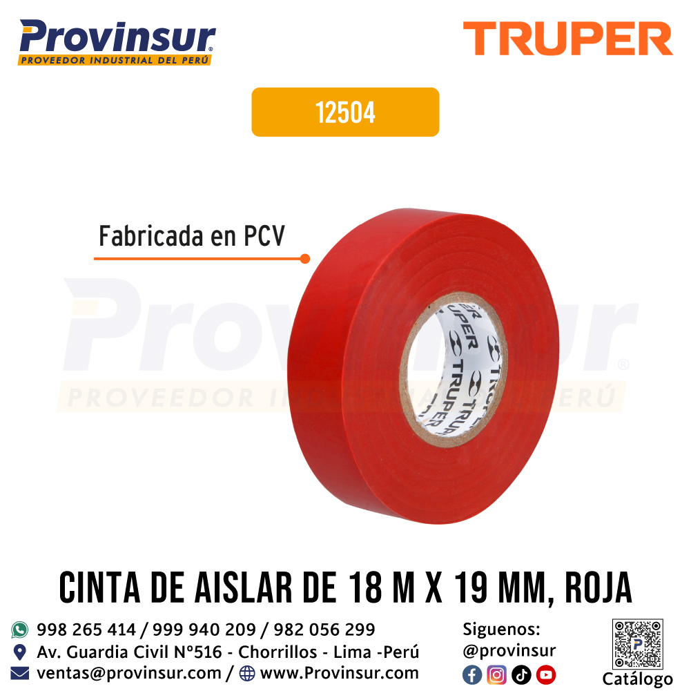 Cinta de Aislar Roja de 18 Metros x 19 mm 12504 Truper 2 Cinta de aislar roja de 18 metros x 19 mm 12504 Truper