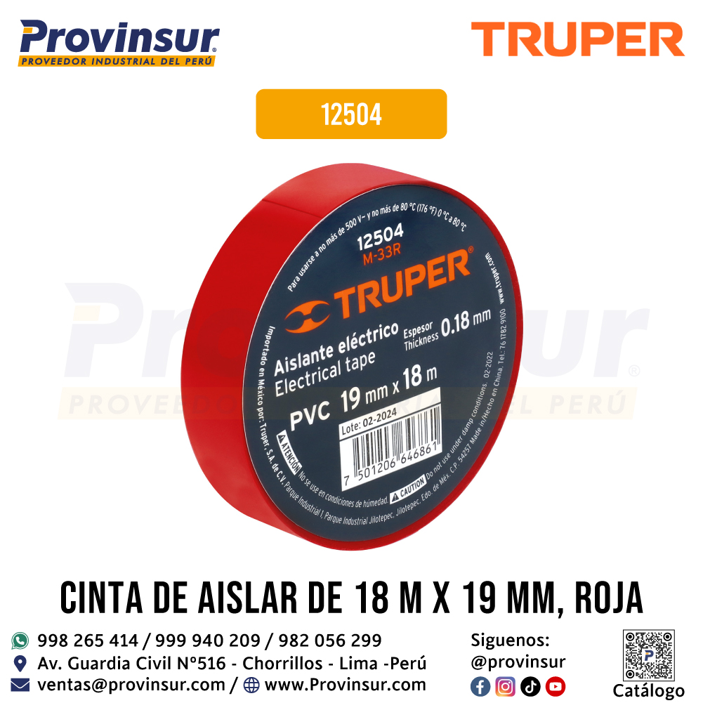 Cinta de Aislar Roja de 18 Metros x 19 mm 12504 Truper 4 Cinta de aislar roja de 18 metros x 19 mm 12504 Truper