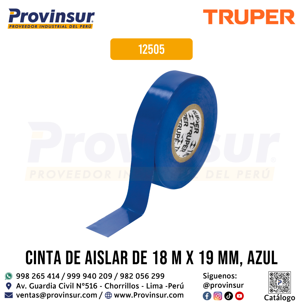 Cinta de Aislar Azul 18 Metros x 19 mm 12505 Truper 1 Cinta de aislar azul 18 metros x 19 mm 12505 Truper