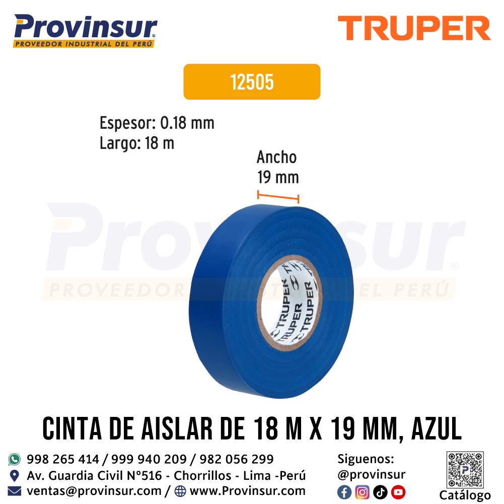 Cinta de Aislar Azul 18 Metros x 19 mm 12505 Truper 3 Cinta de aislar azul 18 metros x 19 mm 12505 Truper