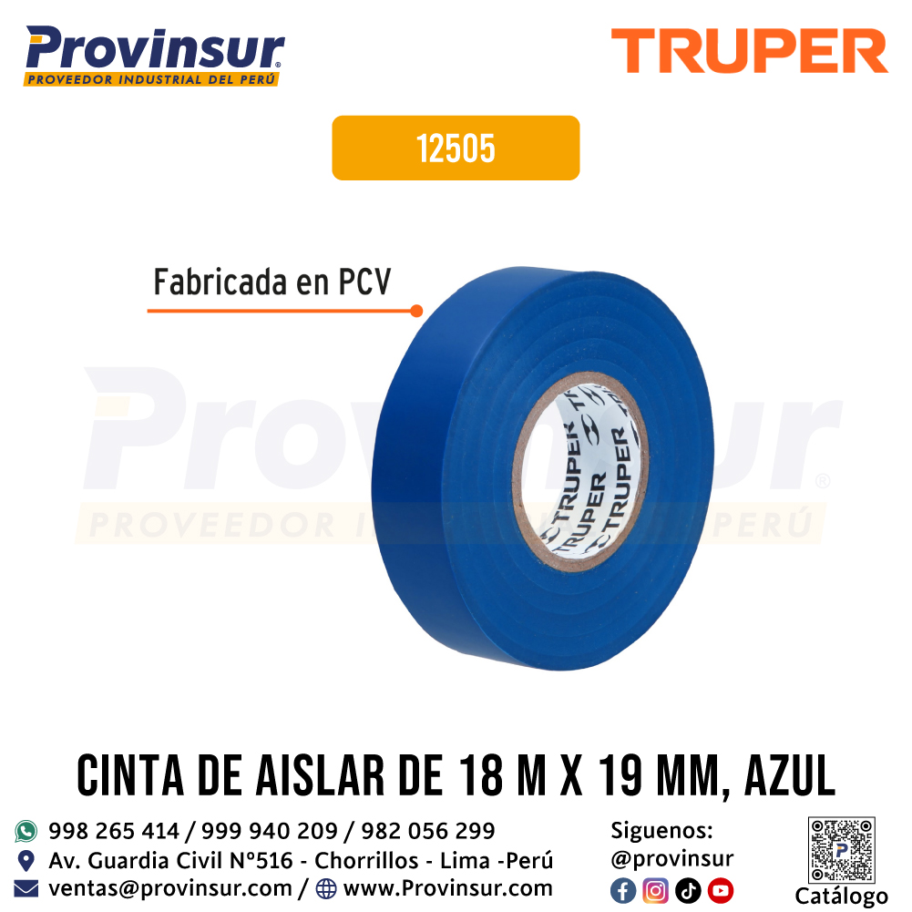 Cinta de Aislar Azul 18 Metros x 19 mm 12505 Truper 2 Cinta de aislar azul 18 metros x 19 mm 12505 Truper