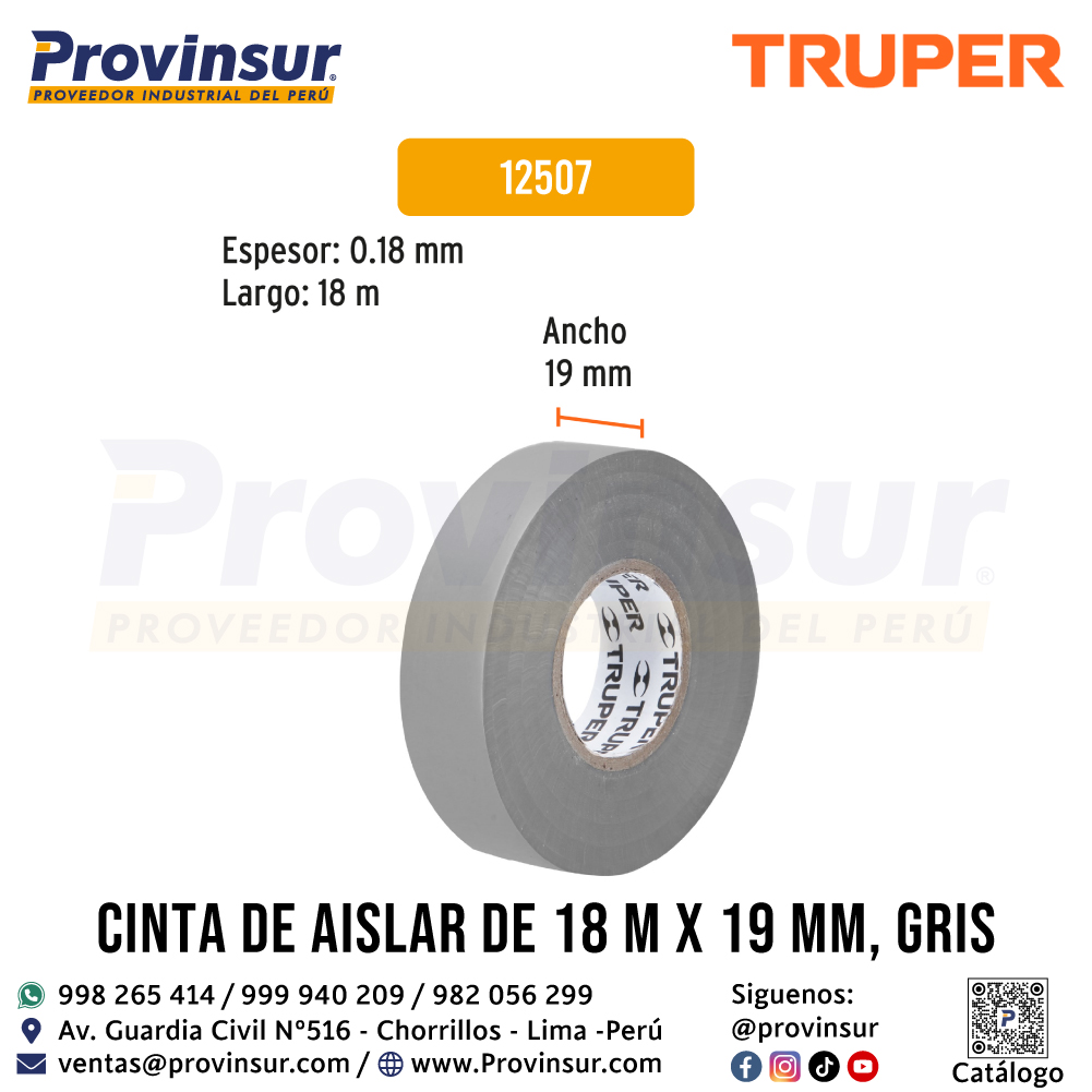 Cinta de Aislar Gris 18 Metros x 19 mm 12507 Truper 3 Cinta de aislar gris 18 metros x 19 mm 12507 Truper