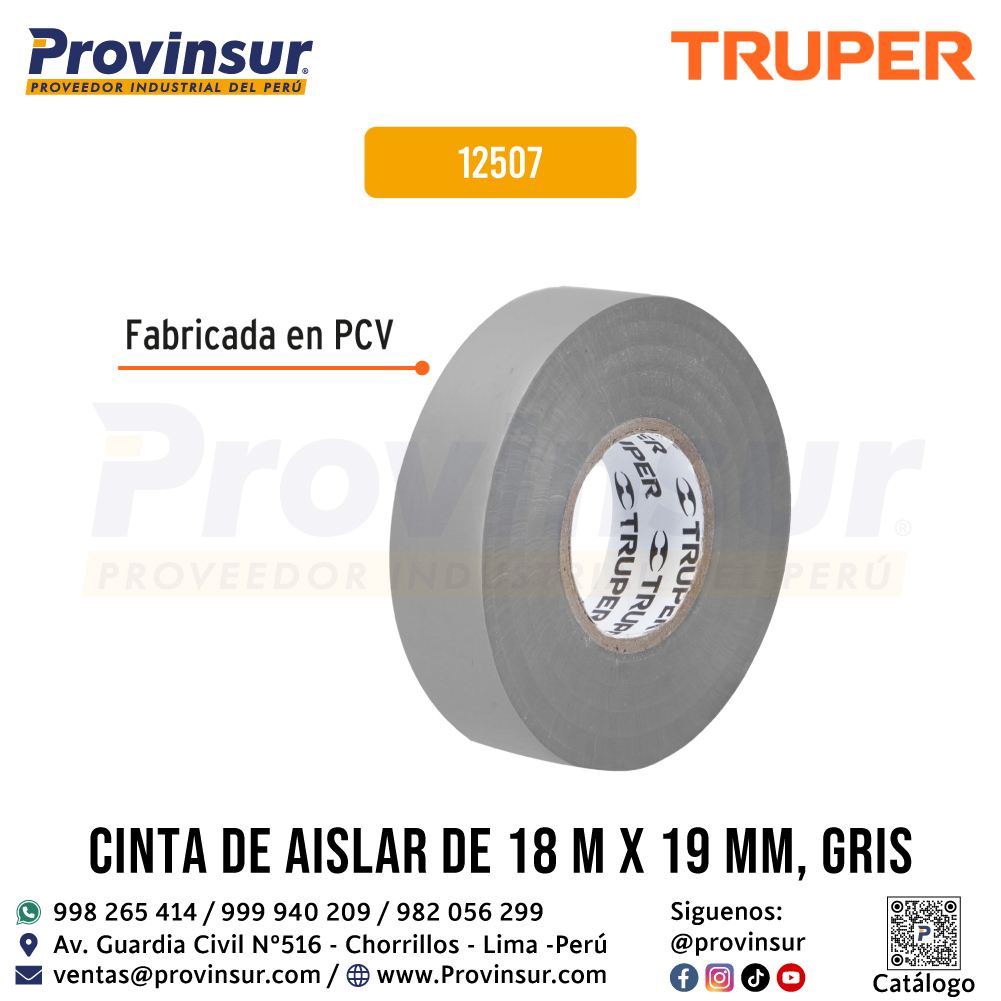 Cinta de Aislar Gris 18 Metros x 19 mm 12507 Truper 2 Cinta de aislar gris 18 metros x 19 mm 12507 Truper