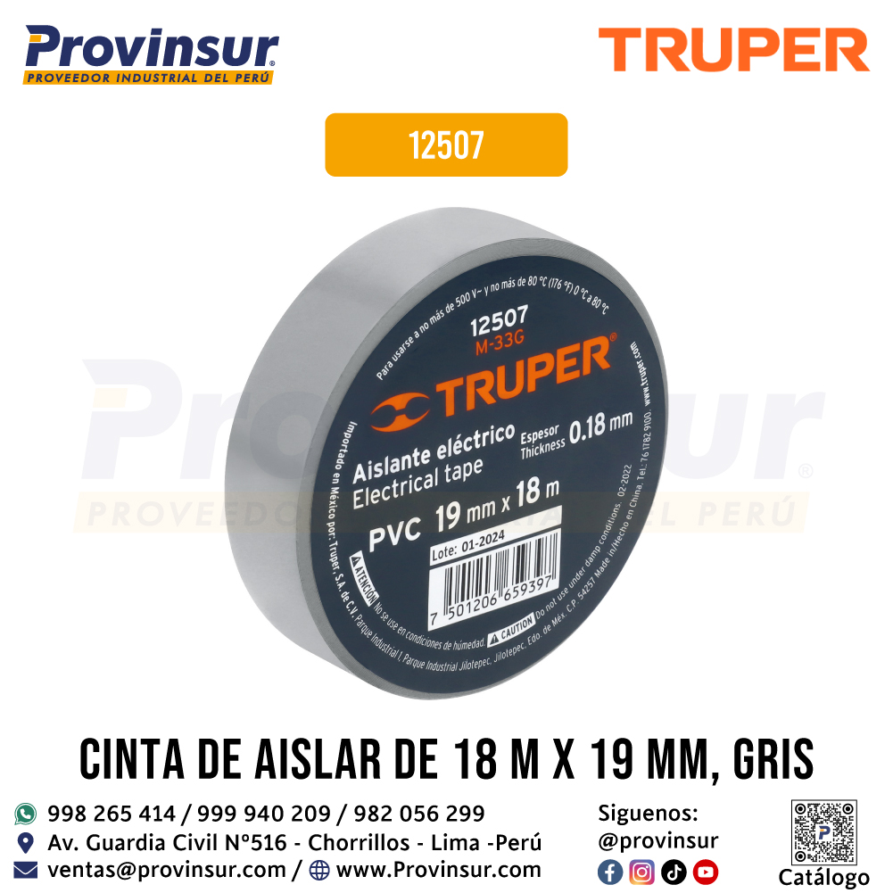 Cinta de Aislar Gris 18 Metros x 19 mm 12507 Truper 4 Cinta de aislar gris 18 metros x 19 mm 12507 Truper
