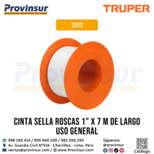 Cinta sella roscas de 1 pulgada x 7 metros uso general 12511 Truper