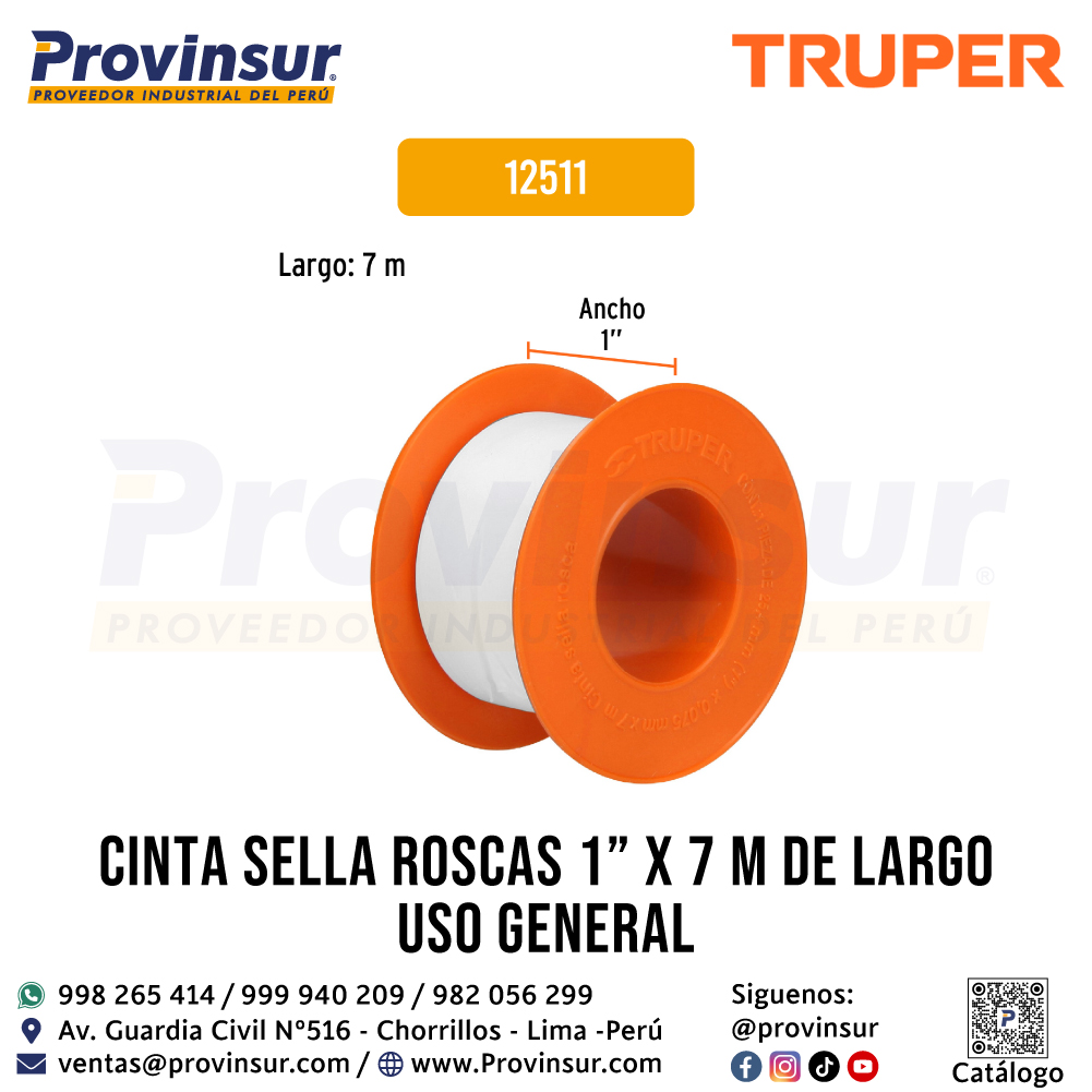 Cinta Sella Roscas de 1 Pulgada x 7 Metros Uso General 12511 Truper 2 Cinta sella roscas de 1 pulgada x 7 metros uso general 12511 Truper
