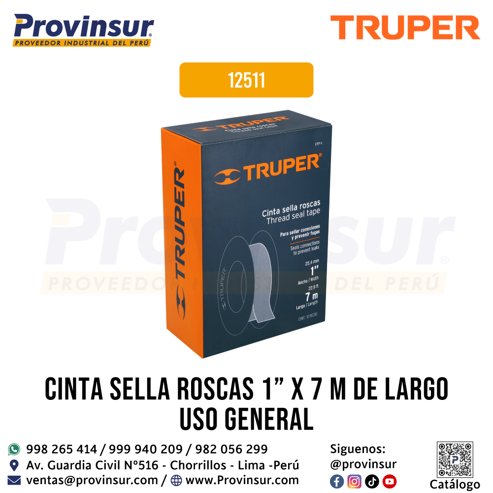 Cinta Sella Roscas de 1 Pulgada x 7 Metros Uso General 12511 Truper 3 Cinta sella roscas de 1 pulgada x 7 metros uso general 12511 Truper