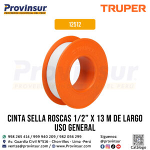 Cinta sella roscas 1/2 pulgada x 13 metros uso general 12512 Truper