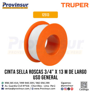 Cinta sella roscas 3/4 pulgadas x 13 metros uso general 12513 Truper