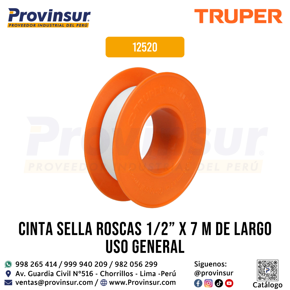Cinta Sella Roscas 1/2 Pulgada x 7 Metros Uso General 12520 Truper 1 Cinta sella roscas 1/2 pulgada x 7 metros uso general 12520 Truper