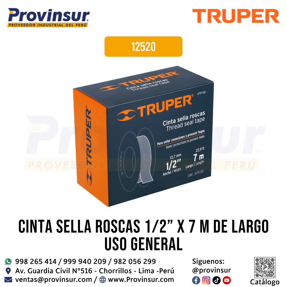 Cinta Sella Roscas 1/2 Pulgada x 7 Metros Uso General 12520 Truper 3 Cinta sella roscas 1/2 pulgada x 7 metros uso general 12520 Truper