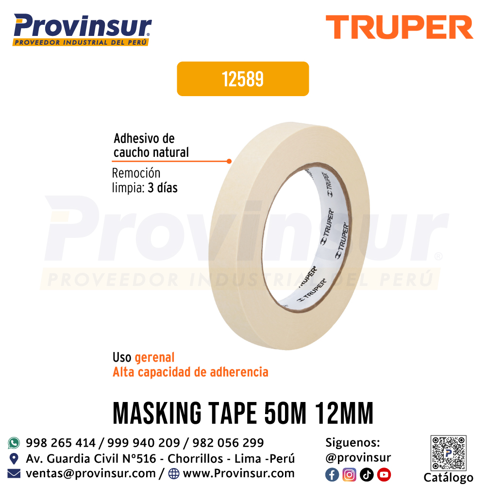 Cinta Masking Tap de 1/2 Pulgada x 50 Metros 12589 Truper 3 Cinta masking tap de 1/2 pulgada x 50 metros 12589 Truper