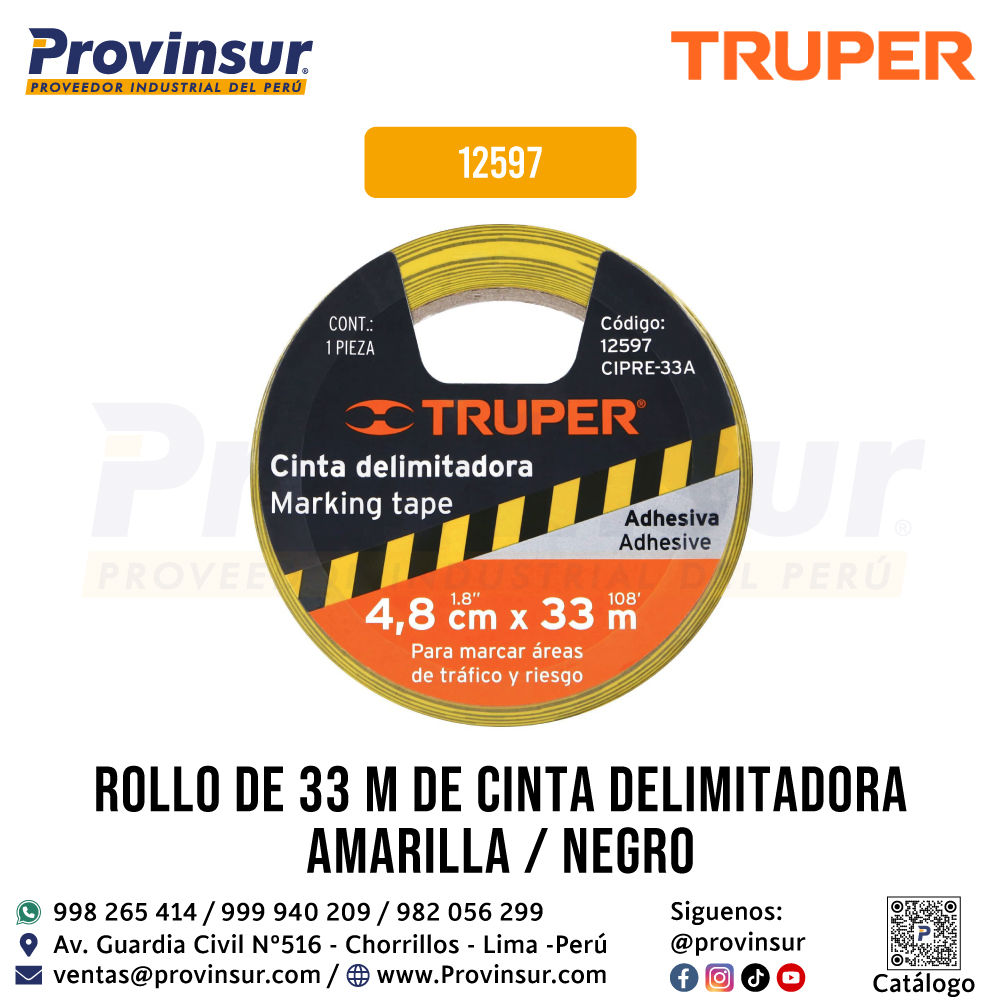 Cinta Delimitadora Amarillo/Negro de 33 Metros 12597 Truper 5 Cinta delimitadora amarillo/negro de 33 metros 12597 Truper