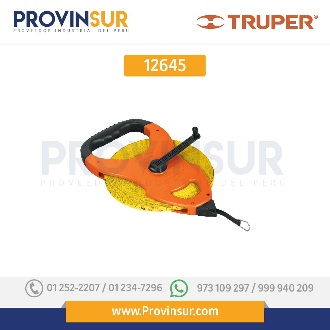 Cinta larga fibra de vidrio, tipo cruceta, 100 m 12645 Truper 1 Cinta larga fibra de vidrio, tipo cruceta, 100 m 12645 Truper