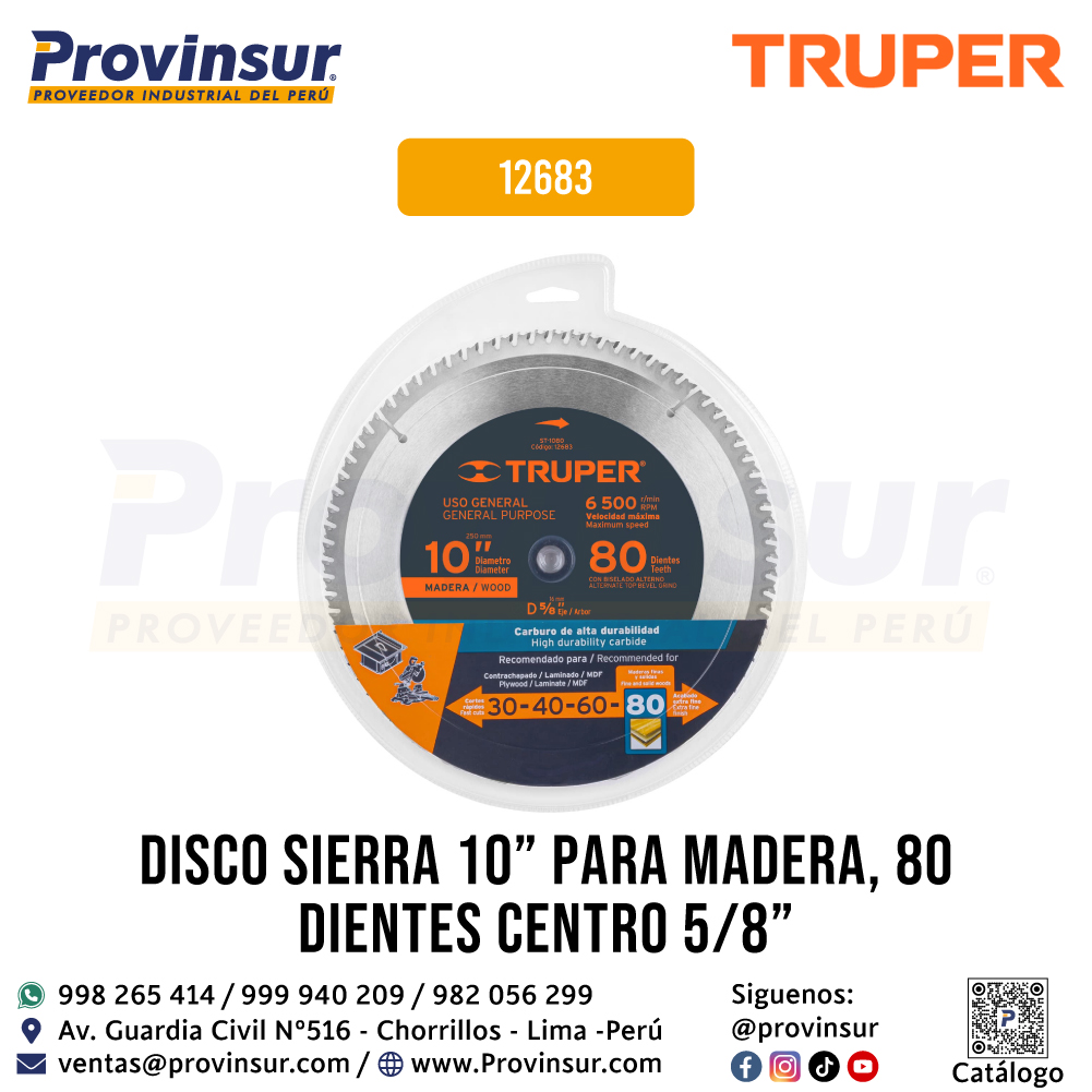 Disco Sierra p/Madera 10 Pulgadas 80 Dientes Centro 5/8 Pulgadas 12683 Truper 4 Disco sierra p/madera 10 pulgadas 80 dientes centro 5/8 pulgadas 12683 Truper