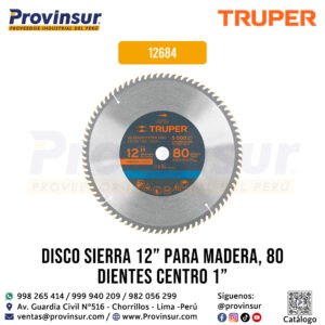 Disco sierra p/madera 12 pulgadas 80 dientes centro 1 pulgada 12684 Truper