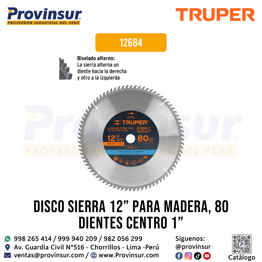 Disco Sierra p/Madera 12 Pulgadas 80 Dientes Centro 1 Pulgada 12684 Truper 3 Disco sierra p/madera 12 pulgadas 80 dientes centro 1 pulgada 12684 Truper