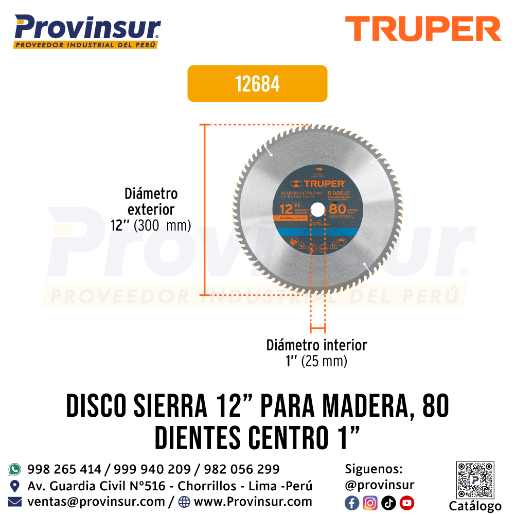 Disco Sierra p/Madera 12 Pulgadas 80 Dientes Centro 1 Pulgada 12684 Truper 2 Disco sierra p/madera 12 pulgadas 80 dientes centro 1 pulgada 12684 Truper