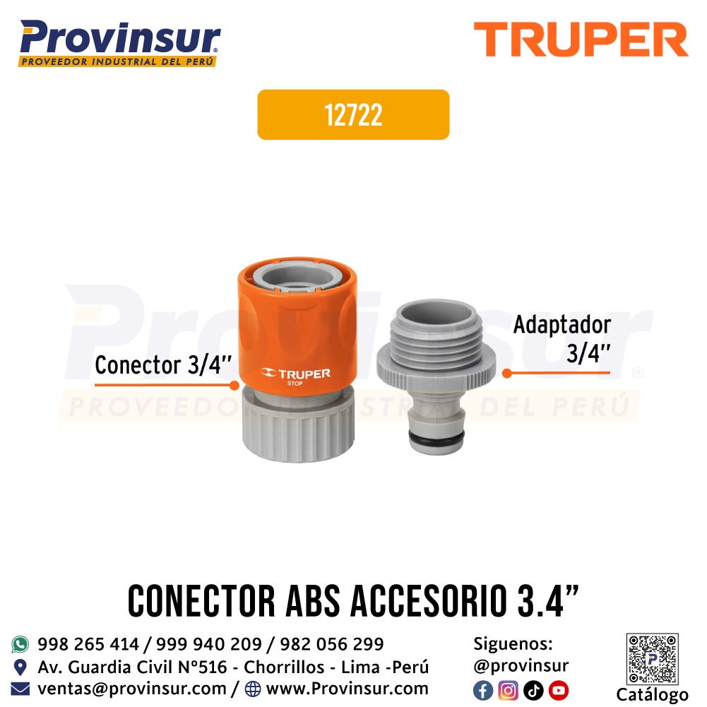 Conector 3/4 Pulgadas Rápido de ABS Manguera-Accesorio Sistema Click 12722 Truper 2 Conector 3/4 pulgadas rápido de ABS manguera-accesorio sistema click 12722 Truper