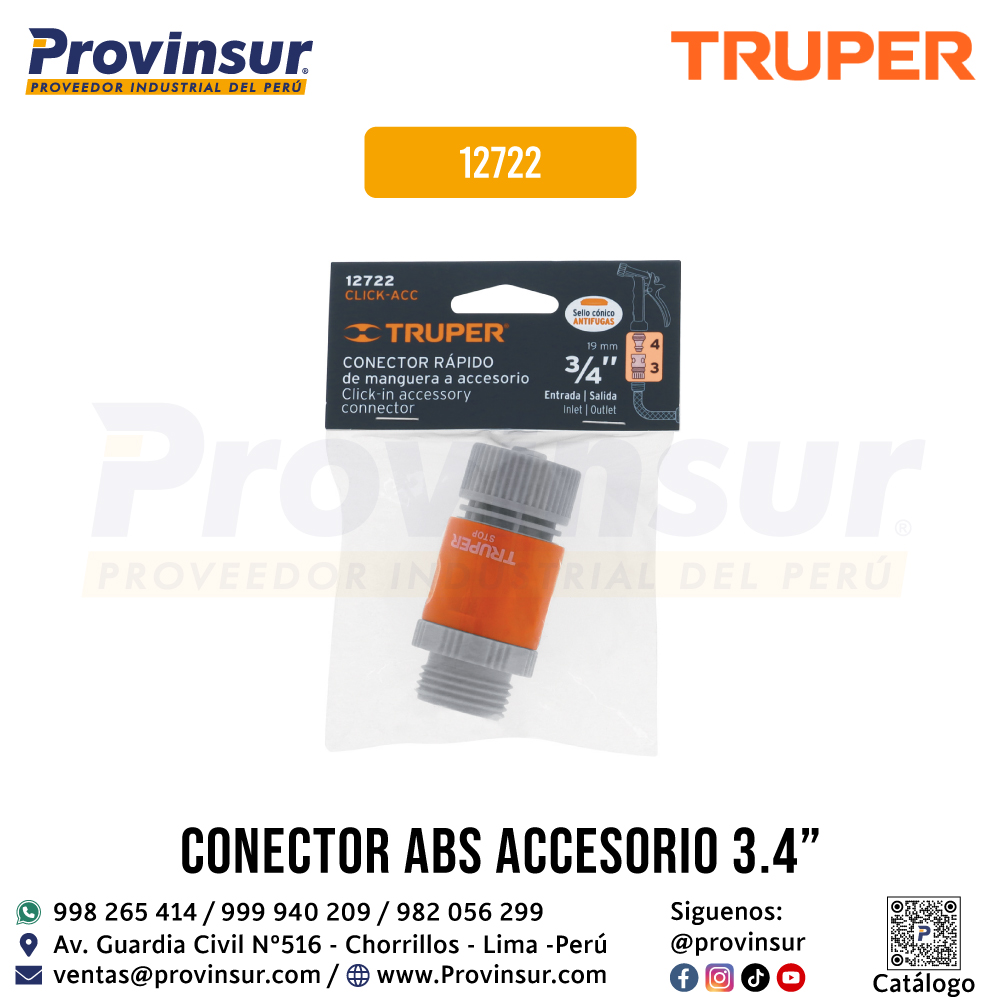 Conector 3/4 Pulgadas Rápido de ABS Manguera-Accesorio Sistema Click 12722 Truper 3 Conector 3/4 pulgadas rápido de ABS manguera-accesorio sistema click 12722 Truper
