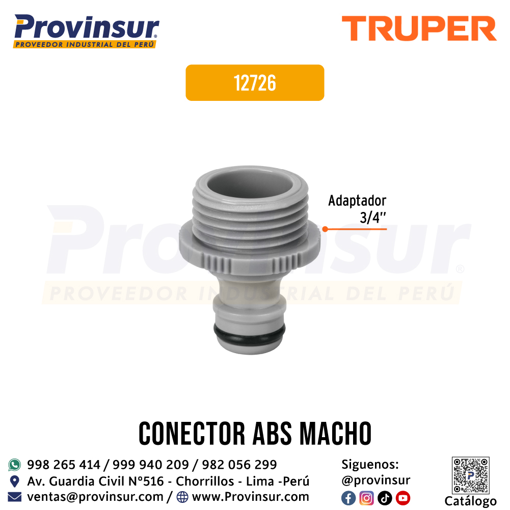Conector Manguera 3/4 Pulgadas Rápido Macho de ABS Sistema Click 12726 Truper 2 Conector 3/4 pulgadas rápido macho de ABS sistema click 12726 Truper