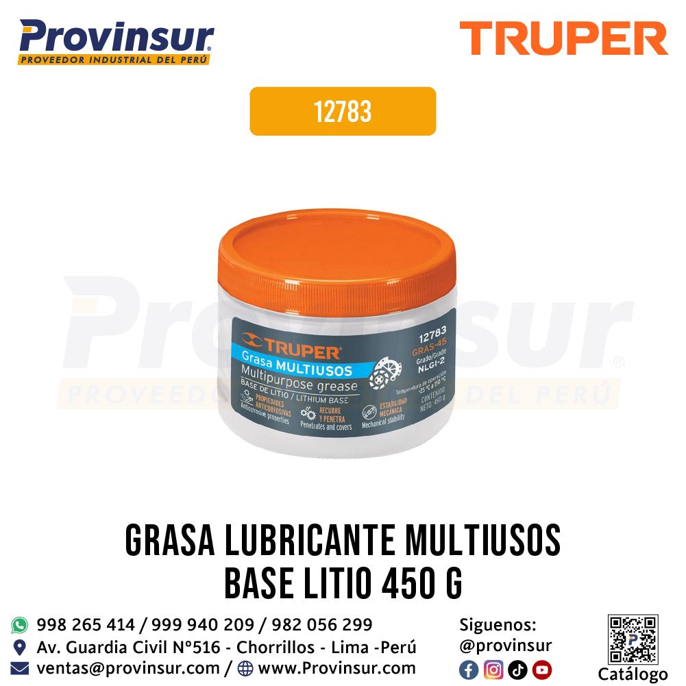Grasa Lubricante Multiusos Base Litio 450g 12783 Truper 1 Grasa lubricante multiusos base litio 450g 12783 Truper