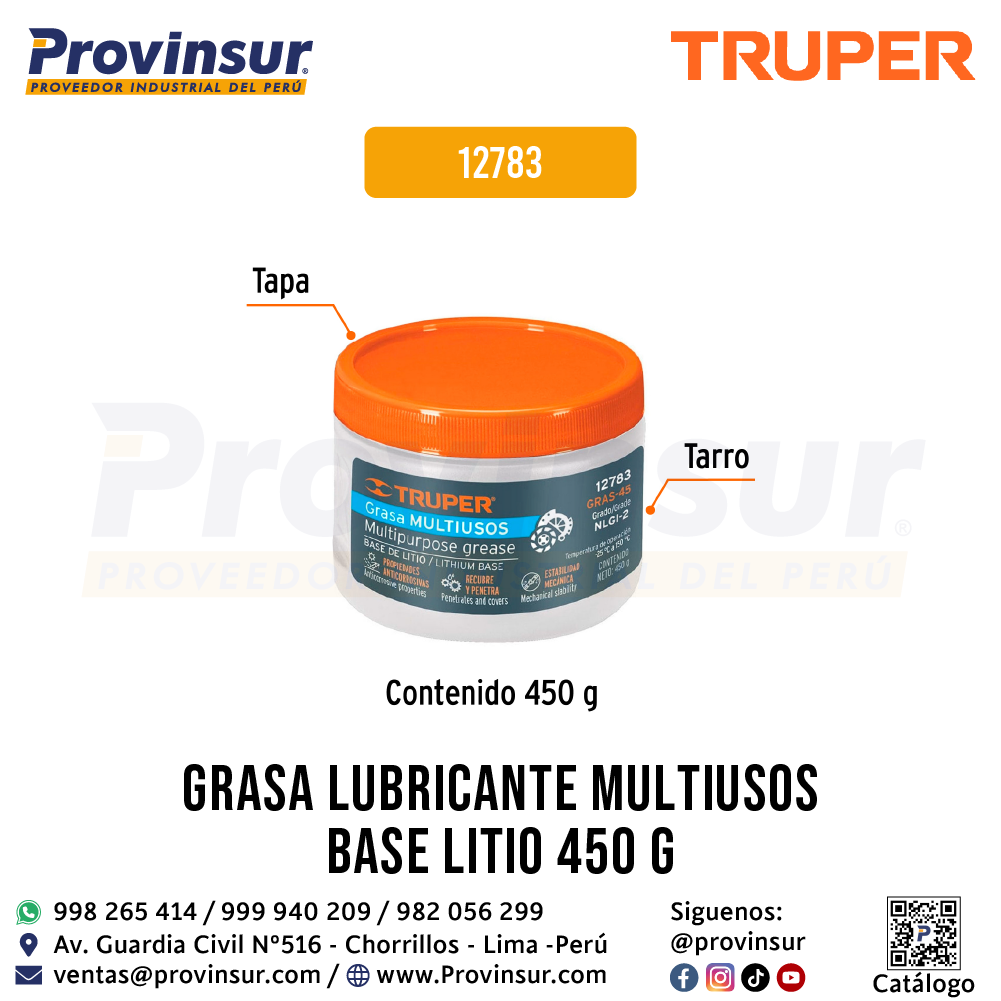 Grasa Lubricante Multiusos Base Litio 450g 12783 Truper 2 Grasa lubricante multiusos base litio 450g 12783 Truper
