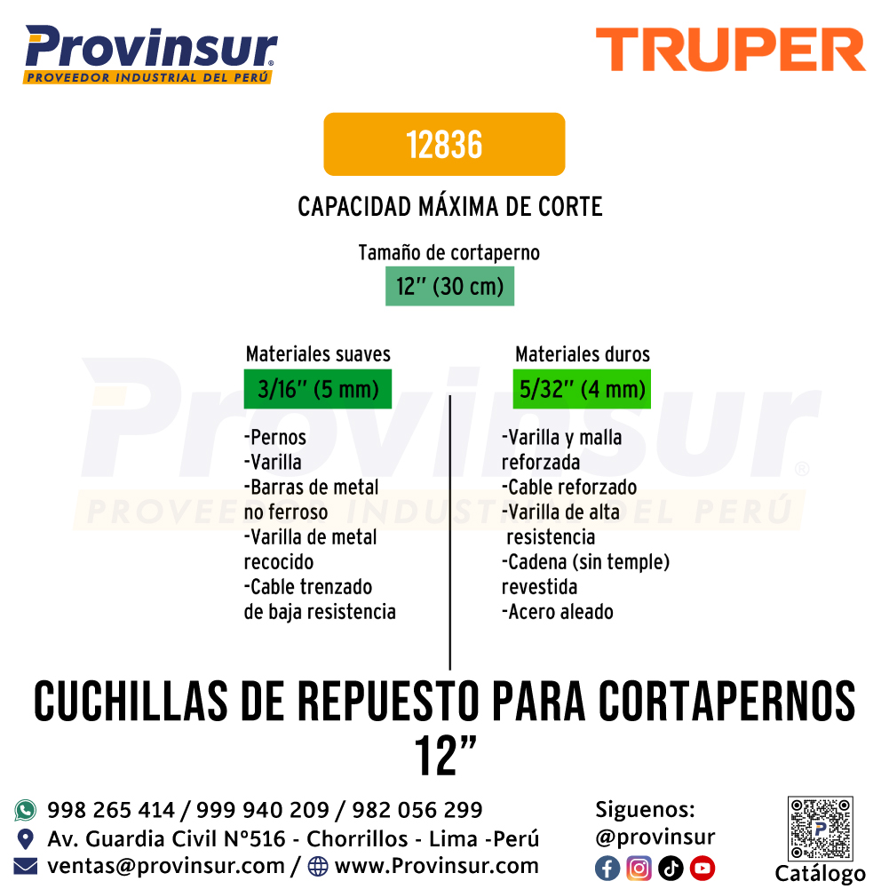 Cuchillas de Repuesto para Cortapernos 12 Pulgadas 12836 Truper 3 Cuchillas de repuesto para cortapernos 12 pulgadas 12836 Truper