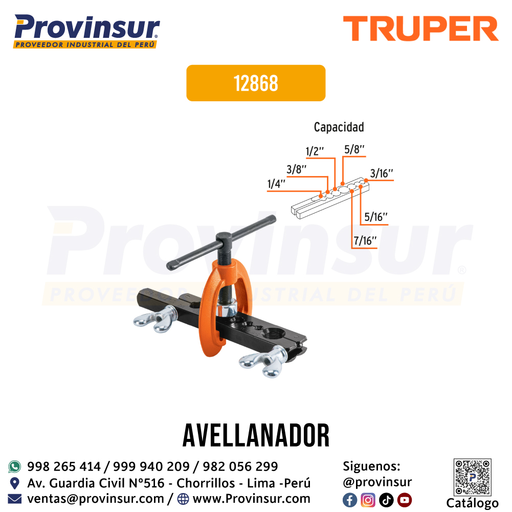 Avellanador para tubo ajustable de 3/16 a 5/8 pulgadas 12868 Truper 3 Avellanador para tubo ajustable de 3/16 a 5/8 pulgadas 12868 Truper